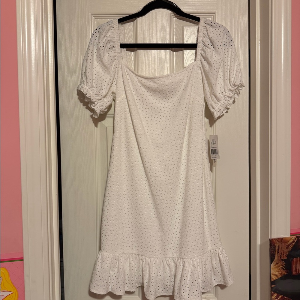 White Eyelet Dress with Puff Sleeves